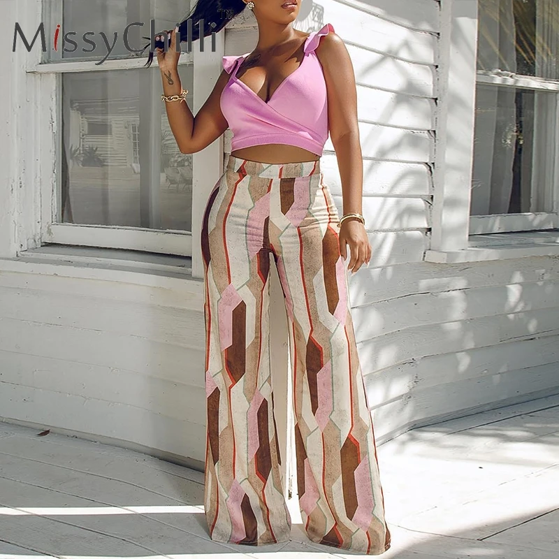 MissyChilli أنيقة الصيف اثنين-قطعة بدلة حللا للنساء كامي شريط واسعة الساق مثير بذلة الإناث bodycon playsuit