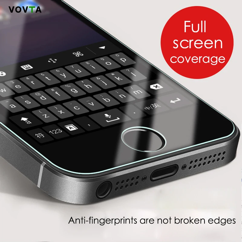 

VOVTA 0.26mm Tempered Glass for iphone 5s 6 6s 7 Protective film 9 H Premium Screen Protector for iPhone 5 8 SE Tempered Glass