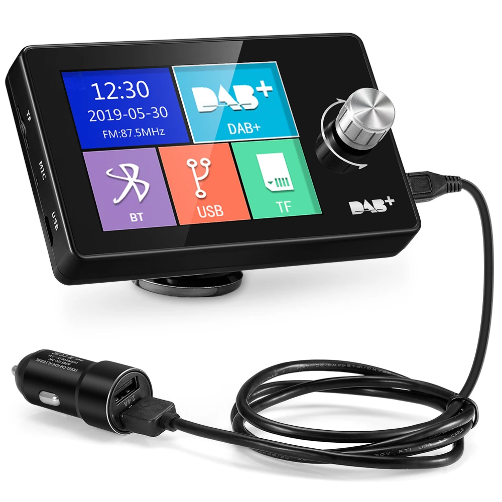 2,8 ''автомобильный DAB+ приемник USB 5V ЖК-дисплей DAB тюнер Bluetooth FM радио аудио Вход USB TF карты с 3 м антенна для Android Автомобильный MP3-плеер - Название цвета: Black