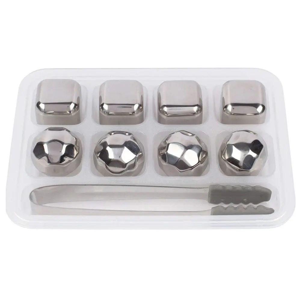 

Whiskey Stones - Set of 8 Stainless Steel Whiskey ice-cubes and Diamonds with Freezing Storage Tray and Tongs Reusable Wine Ch
