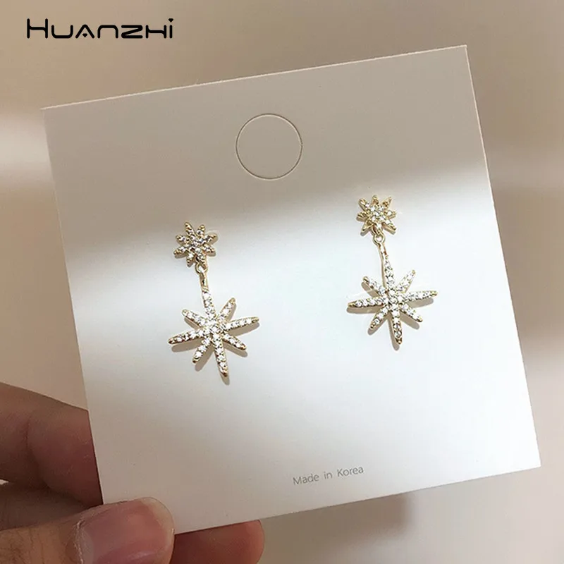 Huanzhi дизайн S925 металлические украшения с украшением в виде кристаллов циркон Звезда Метеор Двусторонняя Шестигранник, серьги со шпилькой, для Для женщин вечерние