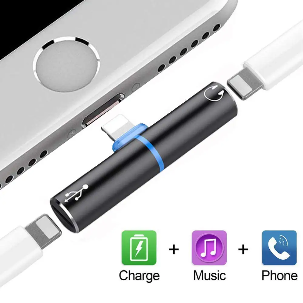 Fanshu 3 in 1 Headphone Jack and Charge Adapter Splitter Dual Lighting Female Cellphone Audio and Charging Support Calling