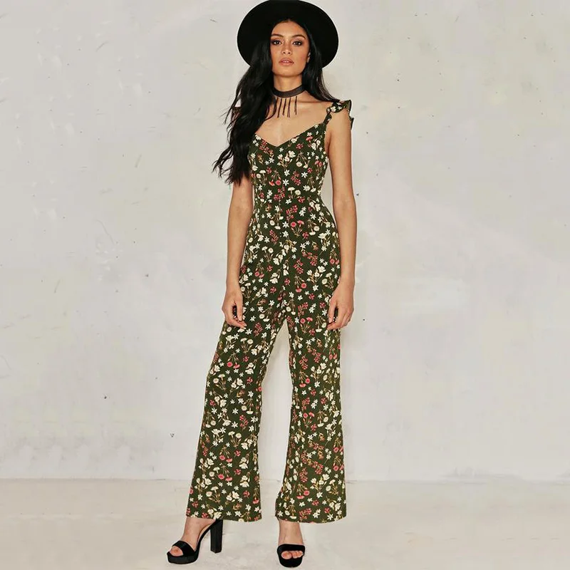 Женский шифоновый комбинезон Boho пляжный с открытой спиной и цветочным принтом