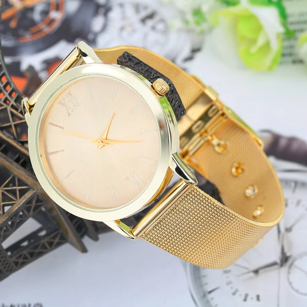 OUTAD Unisex Golden Adjustable Net Band Wrist Watch Quartz Casual Business New Women Watches men