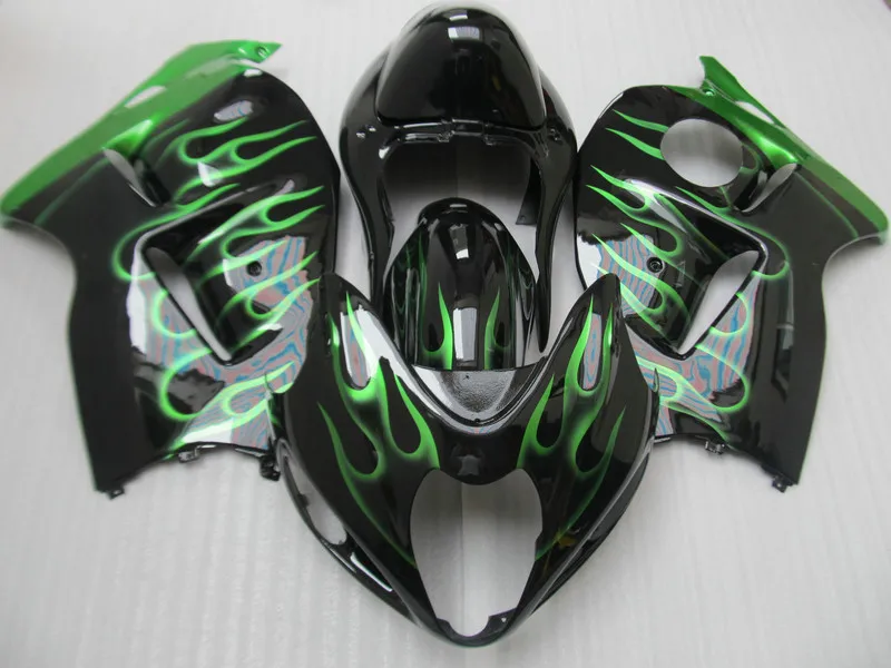 

Seat Cowl+ Fairing Kit for SUZUKI Hayabusa GSXR1300 96 99 00 07 GSXR 1300 1996 2007 Green flames black Fairings set+7gifts SD12