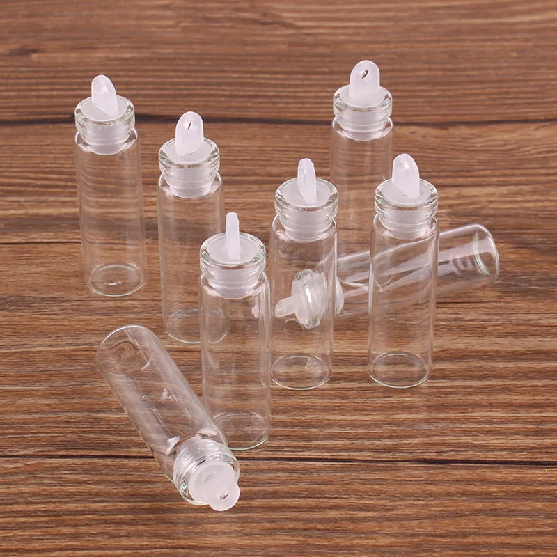 

100pcs 11*35*6.5mm 2ml Mini Glass Wishing Bottles Tiny Jars Vials With Plastic Stopper