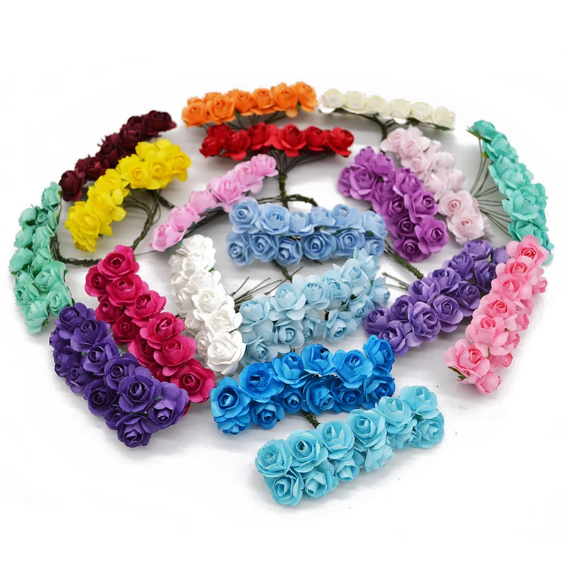 72/144pcs About 2cm Mini Paper Rose Flower Artificial Flowers For Wedding decoration Candy box DIY Wreath Handmade Gift 8z