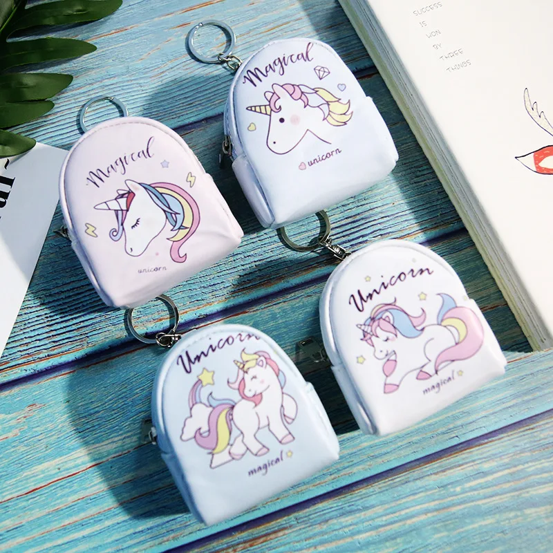 

Women Cute Small Bag Purse Key Wallet Children New PU Coins Bag Portable Kawaii Rabbit Unicorn Design Coin Purse keychain