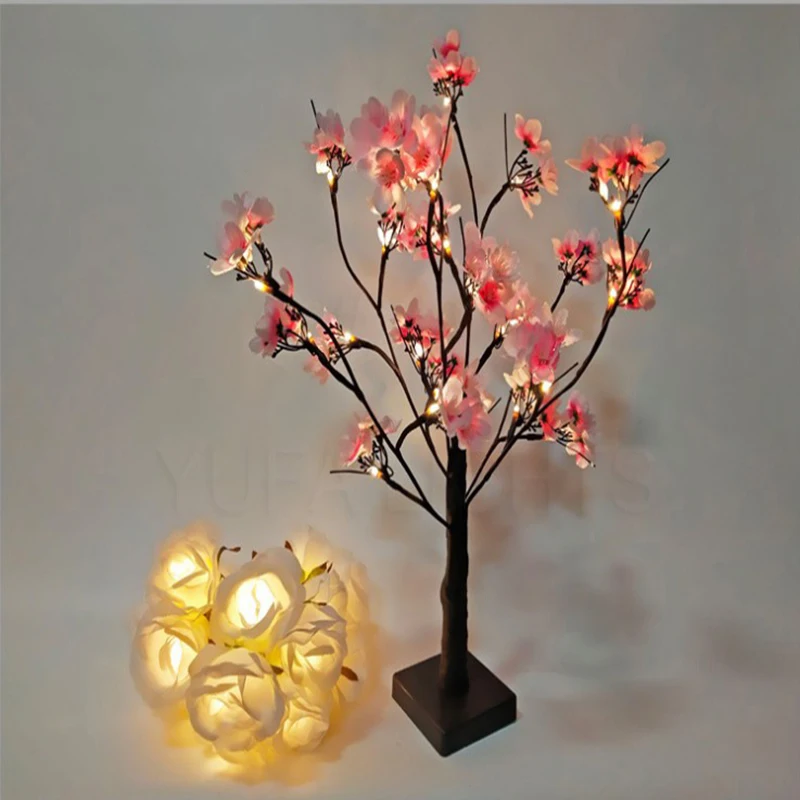 24 Led Розовый Вишневый дерево огни Рождество сад пейзаж декоративные огни внутренняя батарея огни