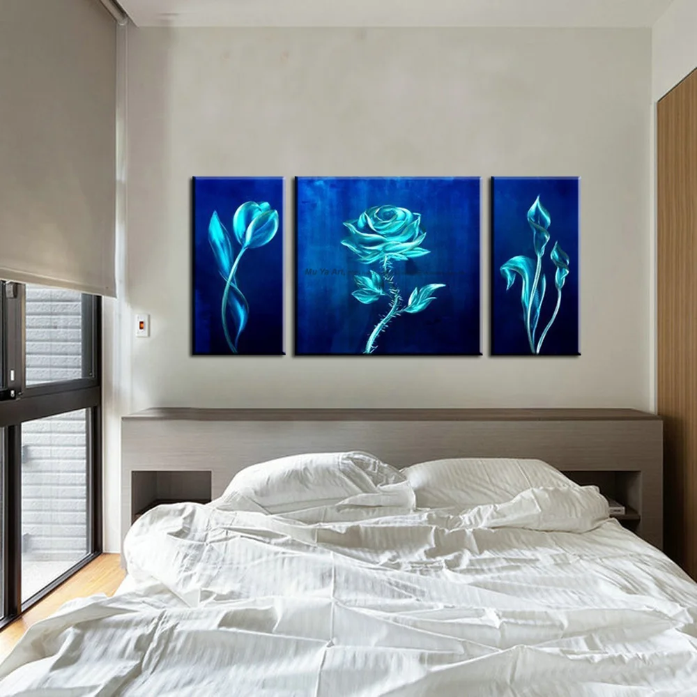 Buy 3 panel modern abstract blue rose decorative