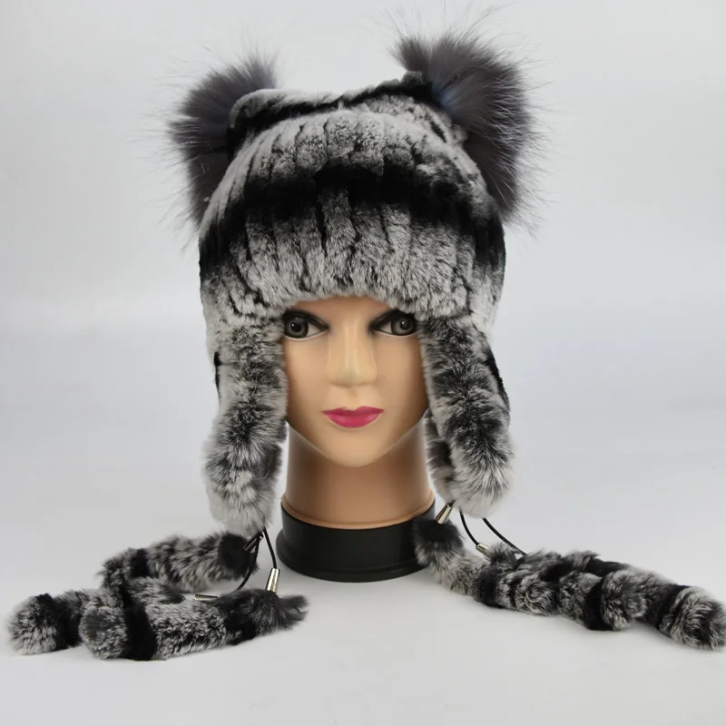 New Real Rabbit Fur Hat For Women Knitted Luxury Winter Rex Rabbit Fur