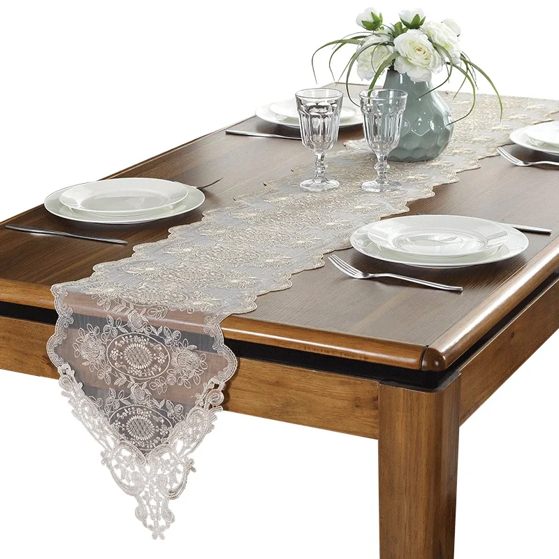 Embroidered Lace Table Runner TV Bench Stand End Table Cover Decoration 30cm x 70 90 120 150 180 210 250 280cm White Champagne Embroidered Lace Table Runner TV Bench Stand End Table Cover Decoration 30cm x 70 90 120 150 180 210 250 280cm White Champagne