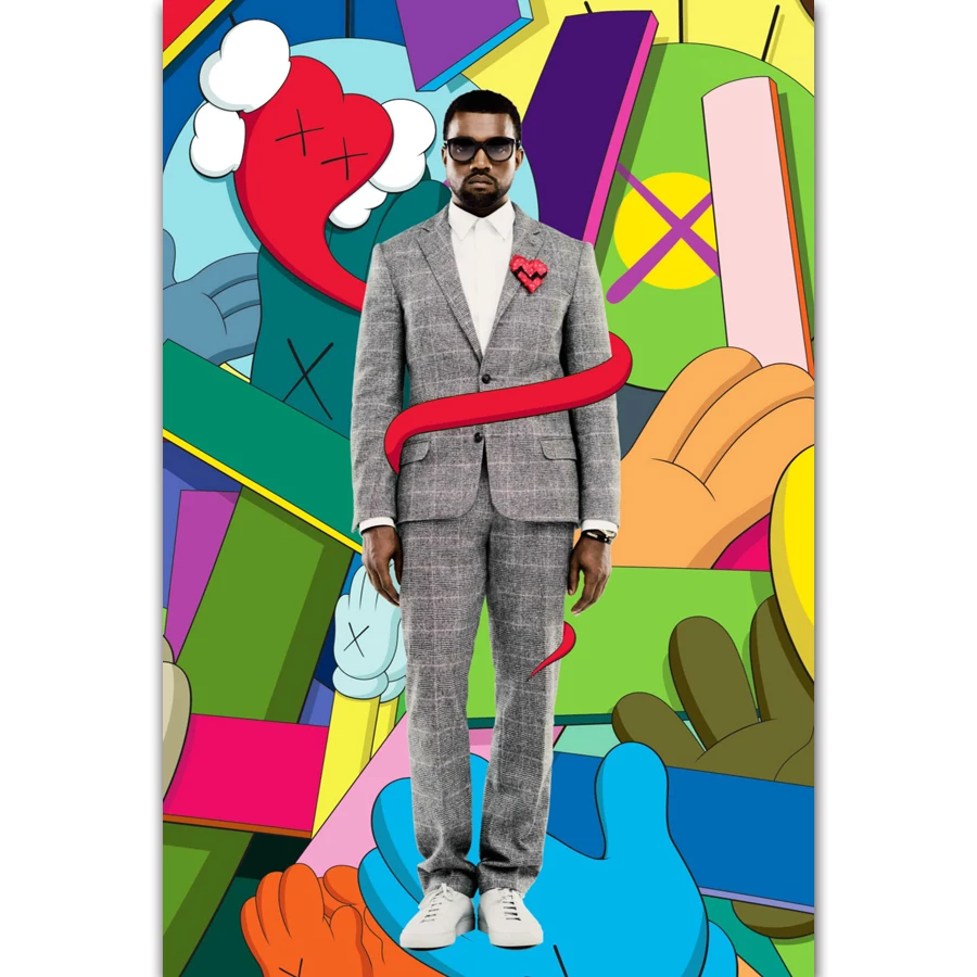 

MQ3611 Kanye West Bear Kaws Rapper Hip Hop Music Album Cover Art Poster Silk Light Canvas Home Room Decor Wall Picture Printing