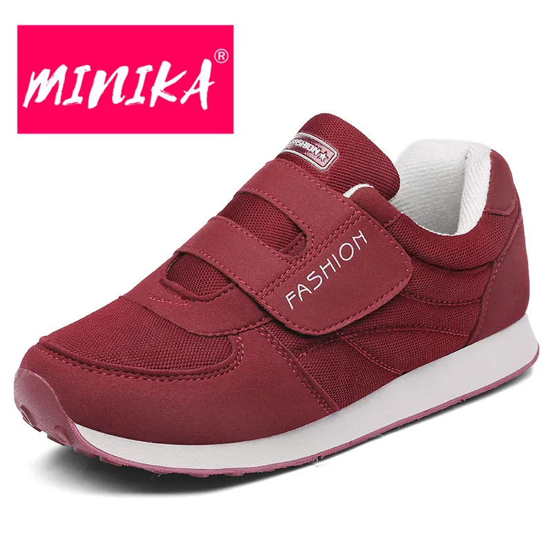 

MINIKA Casual Breathable Damping Hook-loop Wedges Shoes for Women Solid Sewing No-slip Lightweght Female Sneakers for Elderly