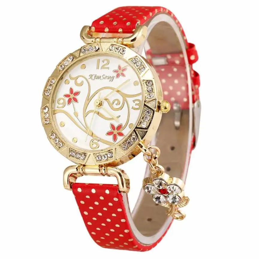 

Timezone #301 Fashion Womens Watch Orchid Pattern Bracelet Leather Diamond Quartz Wrist Watch