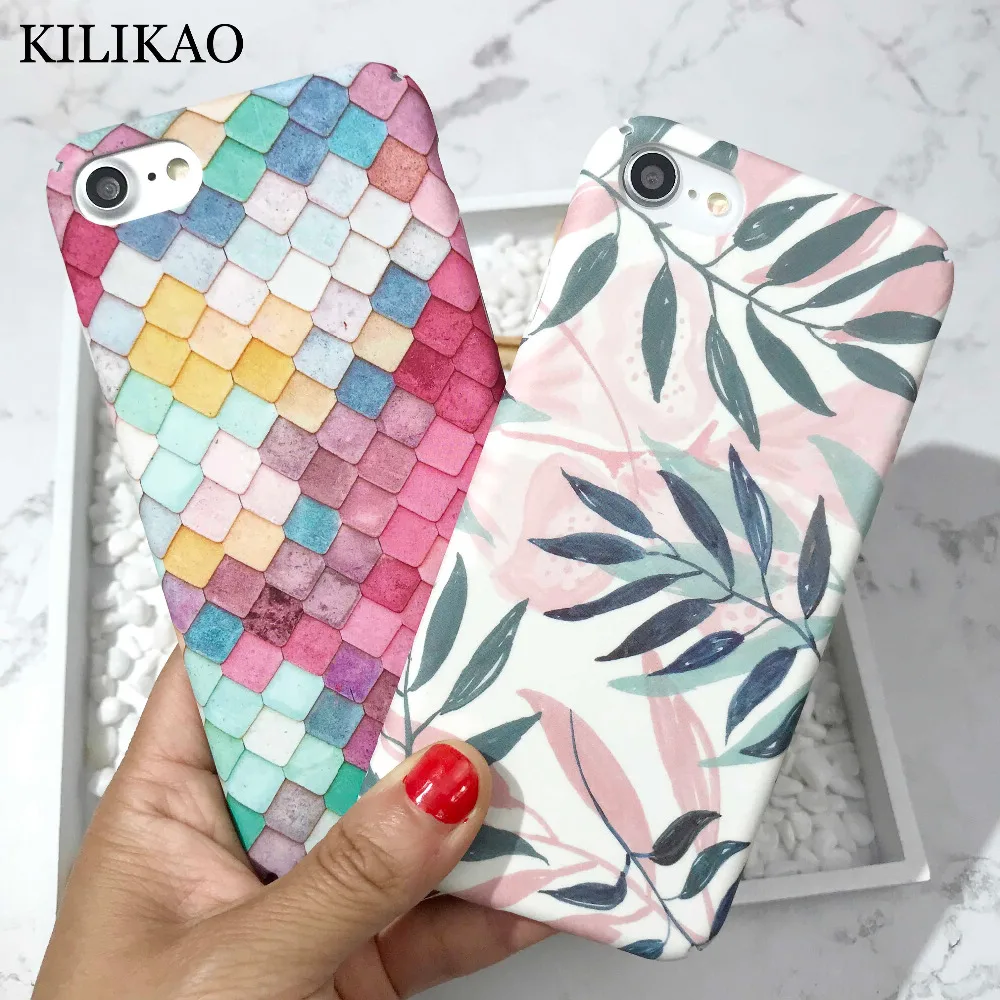 Fashion Leaves Artistic Phone Cases For iPhone 6 6S 6 7 8 Plus Frosted Hard Phone Case For iPhone X Flamingos Back Cover Fundas