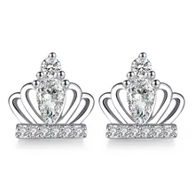 XIYANIKE-pendientes de corona de princesa de circón para mujer, aretes de Plata de Ley 925 de marca grande, gran oferta