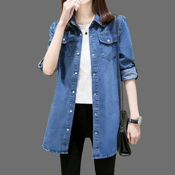 

2018 Women Basic Coat Denim Blouse Women Winter Denim Jacket For Women Jeans Jacket Women Denim Coat loose fit casual style