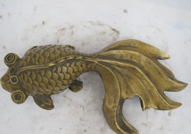 

bi003416 Chinese Folk Fengshui Bronze Copper Carved Fish Goldfish Lucky Statue
