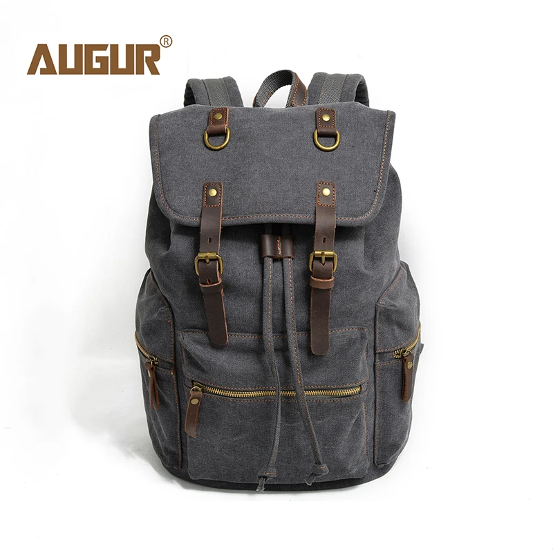 AUGUR Canvas Backpack Men 15.6 Inch Laptop Computer Backpacks High Quality Drawstring Bagpack