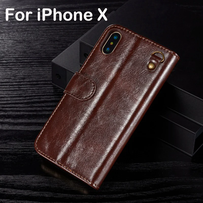 Geniune Leather With Strap Detachable Car Holder Back Cover For iPhone X Case Luxury Wallet Flip Ultra Thin Slim 360 Protection