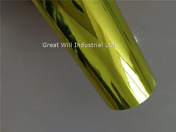 

High Gloss Flexible Light Yellow Chrome Vinyl Wrap Film Light Yellow Stretchable Chrome Mirror Car Wrap Film Air Free 1.52*20M