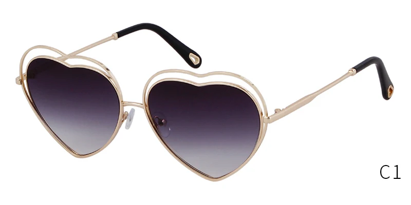 C1 STORY, винтажные полые солнечные очки для женщин, фирменный дизайн, модная оправа в форме сердца, солнцезащитные очки, металлические женские очки, UV400 - Цвет линз: C1