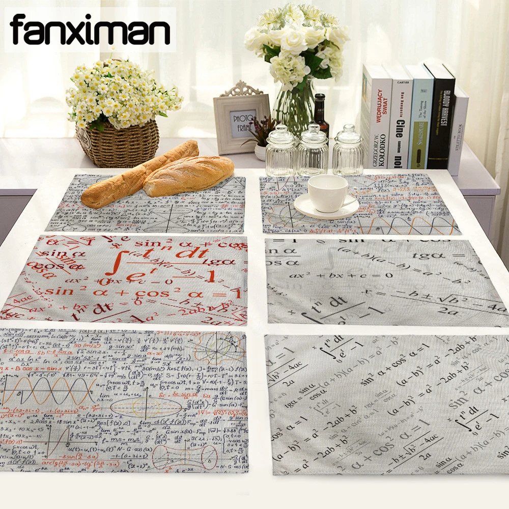 

Cotton Linen Table Mat Creative Mathematical Formula Pattern Placemat Dishware Coasters for Dinner Accessories Cup Wine Mat