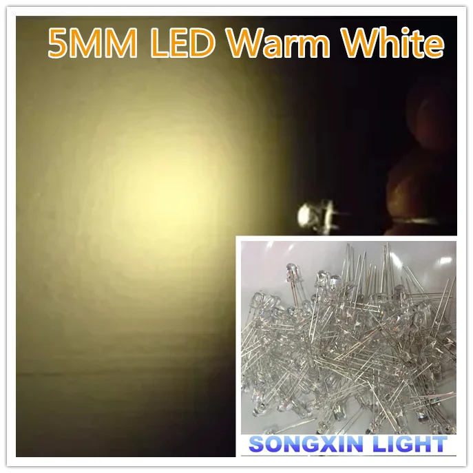 100pcs//Lot Transparent Round 5mm 5 mm Warm White Light Emitting Diode LED