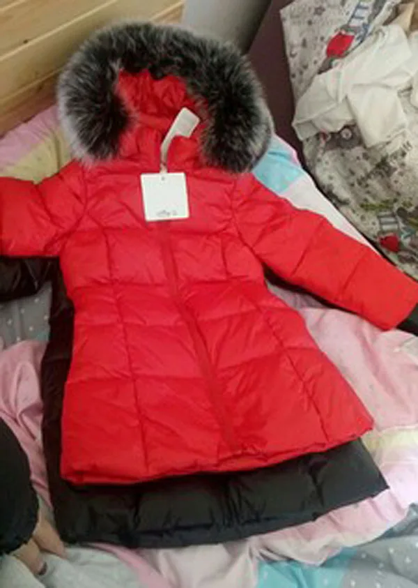 Детский длинный пуховик для русской зимы, теплые зимние пальто для девочек, Воротник из натурального меха лисы