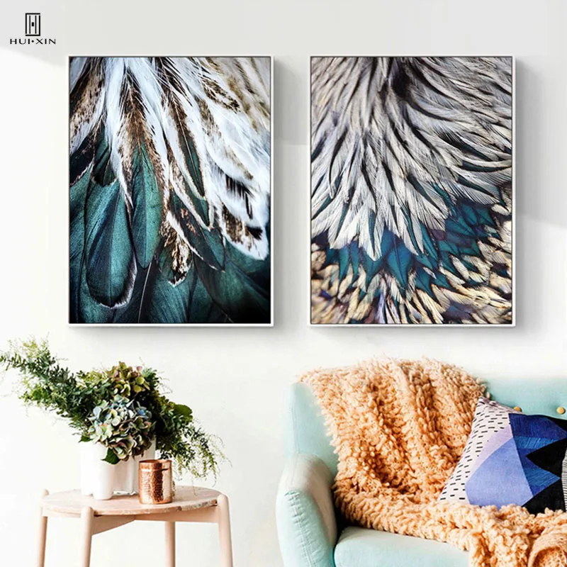 

Nordic Small Fresh Decorative Canvas Posters Painting Of The Fine Colorful Combination Feather Composite Pictures For Home Decor