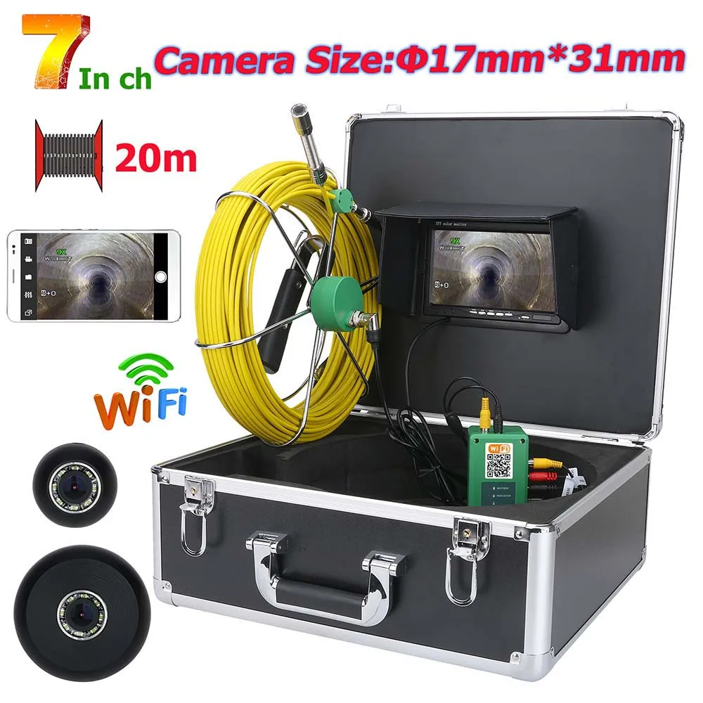 

GAMWATER 20M/30M/40/50M 7inch WiFi Wireless17mm Industrial Pipe Sewer Inspection Video Camera System