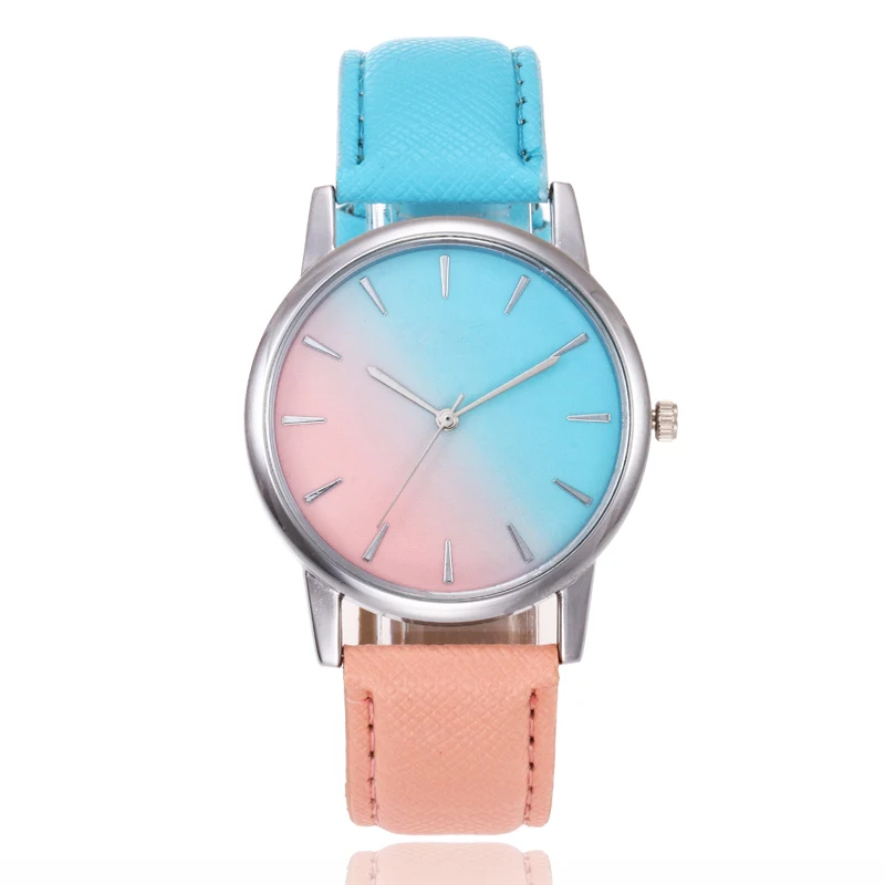 

New Style Creative Colourful Gradual Color Women Casual Wrist Watch Double Color Belt Quartz Watch Drop Shipping