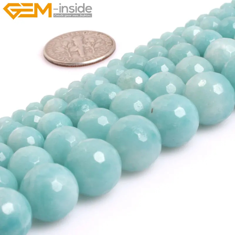 

Gem-inside AAA Natural Round Faceted Blue Amazonite Stone Beads For Jewelry Making 15inches DIY Jewellery