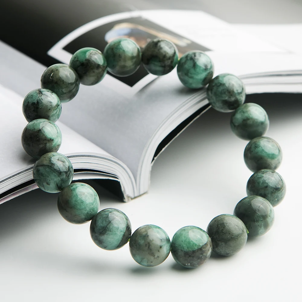 

100% Natural Green Emerald Gemstone Round Beads Bracelet Crystal Women Men Emerald Rarest 11mm Bracelet Jewelry AAAAA