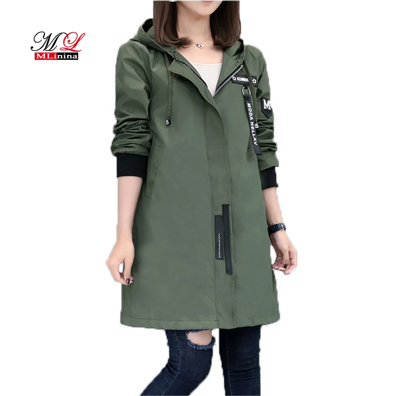 

Lusumily Long Jacket Women Windbreaker Street Fashion Baseball Casual Outwear Black Female Long Coat Hooded Srping Autumn Jacket
