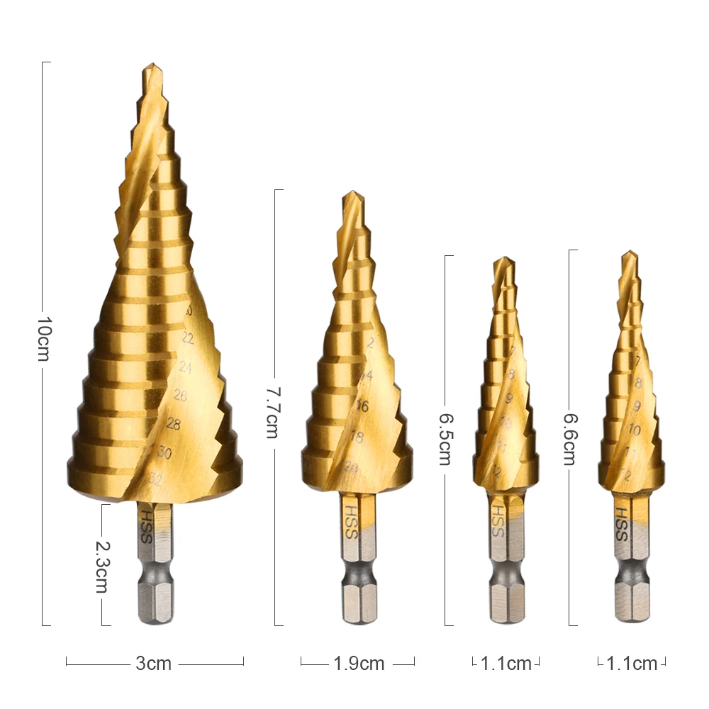 4 шт./компл. HSS Спиральная рифленая центровочное сверло с чехол для детей от 3 до 12 лет мм на возраст от 4 до 12 лет/20/32 мм металлический Титан покрытием шарошечное буровое долото с резьбовой головкой, дыропробивной пресс