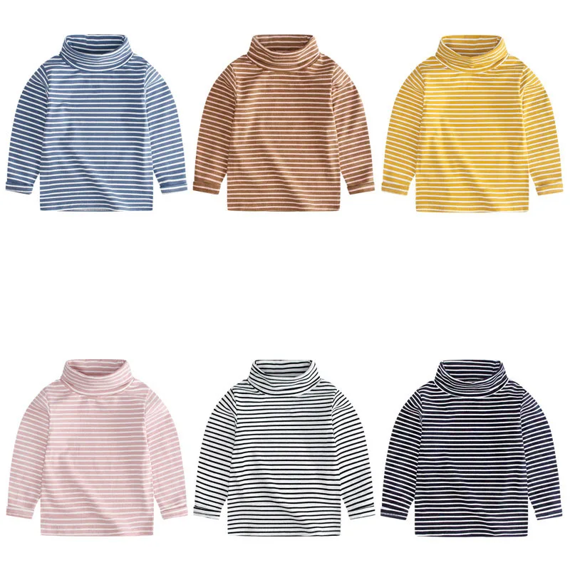 

2019 New Boys Winter Baby Girls Long-sleeved High collar stripeT-shirt Bottoming Shirt Cotton Children's Wild T-shirt Clothes