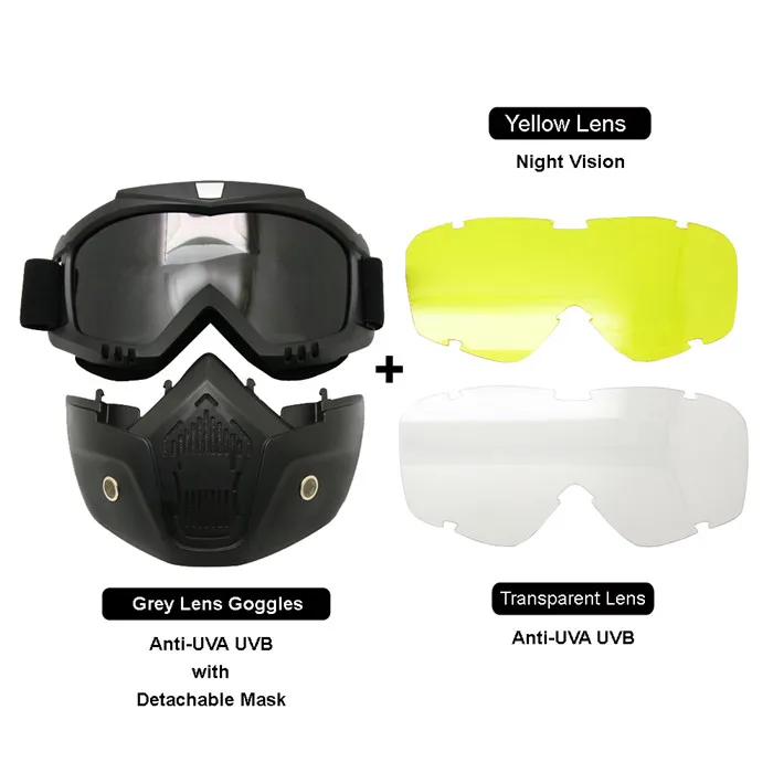 Мотоциклические очки, маска, съемный шлем, солнцезащитные очки, сменные, 3LS, комплект, защита, подкладка, ночное видение, дорожные, гоночные, УФ очки - Цвет линз: Grey 3LS Set