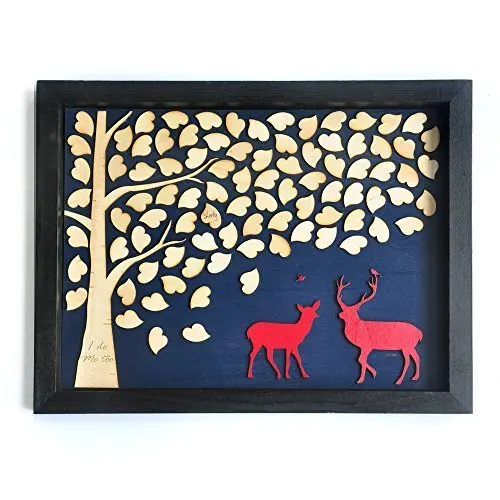 

3D Deer Custom Wedding Guest Book Frame Personalized Name Wood Love Tree Signature Book Rustic Alternative Wedding Ideas Decor