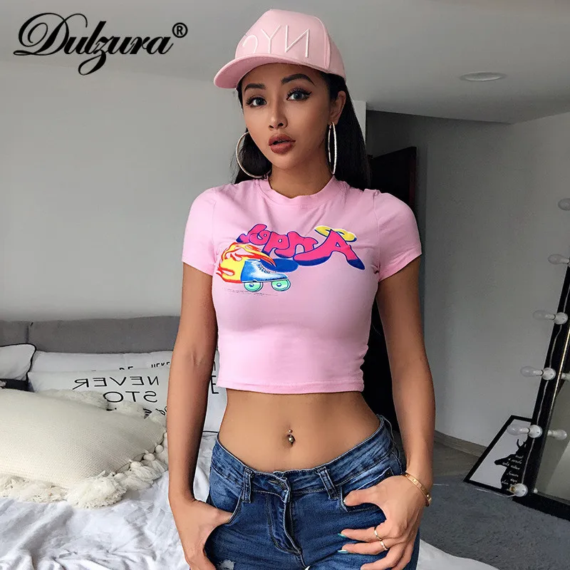 Dulzura 2019 الصيف النساء تي شيرت المحاصيل أعلى قمم التي شيرت قمصان طباعة قمم مهرجان حزب الشارع الشهير الملابس السيدات لطيف المحملة Dulzura 2019 الصيف النساء تي شيرت المحاصيل أعلى قمم التي شيرت قمصان طباعة قمم مهرجان حزب الشارع الشهير الملابس السيدات لطيف المحملة