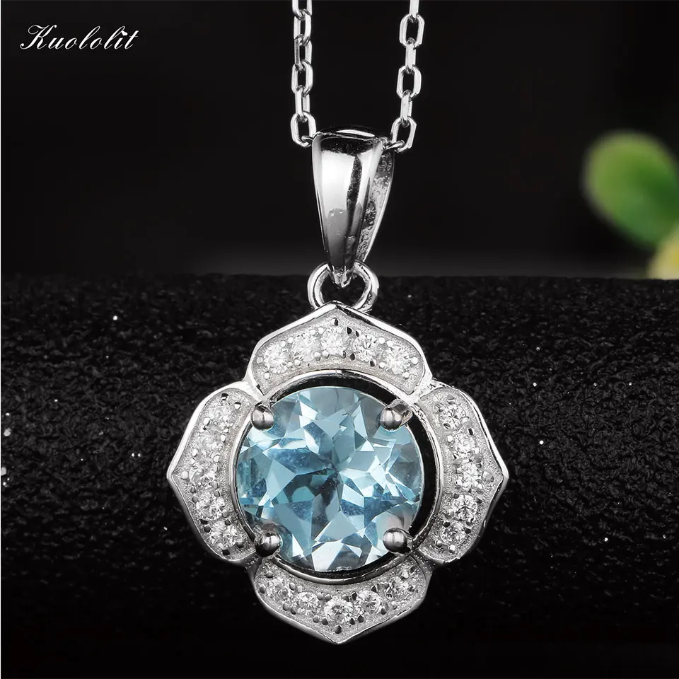 

Kuololit Natural Sky Blue Topaz Gemstone Pendants Necklaces For Women 925 Sterling Silver Jewelry Custom Letter Name Pendant New