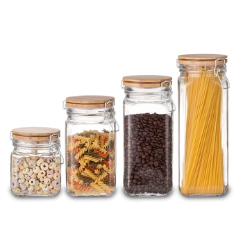 

4 in 1 Food Storage Glass Jar Leak Proof Kitchen Storage Bottles Sealed Cans with Cover Large Capacity Candy Glass Jars Tea Box