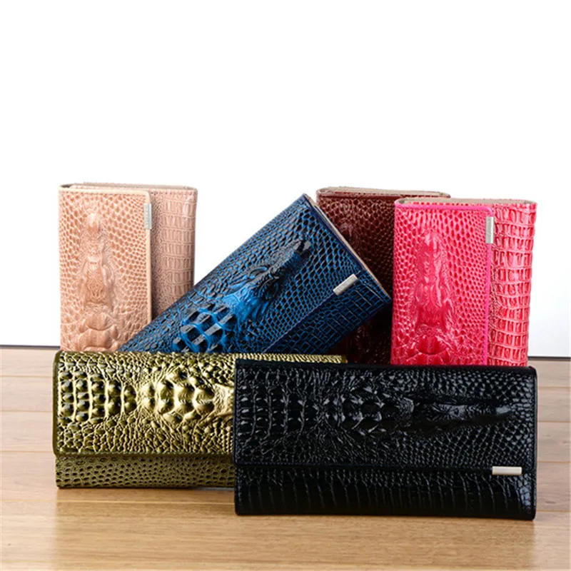

Women Wallet Female 2018 HOT Coin Purses Holders 3D Embossing Alligator Ladies Crocodile Long Clutch Wallets