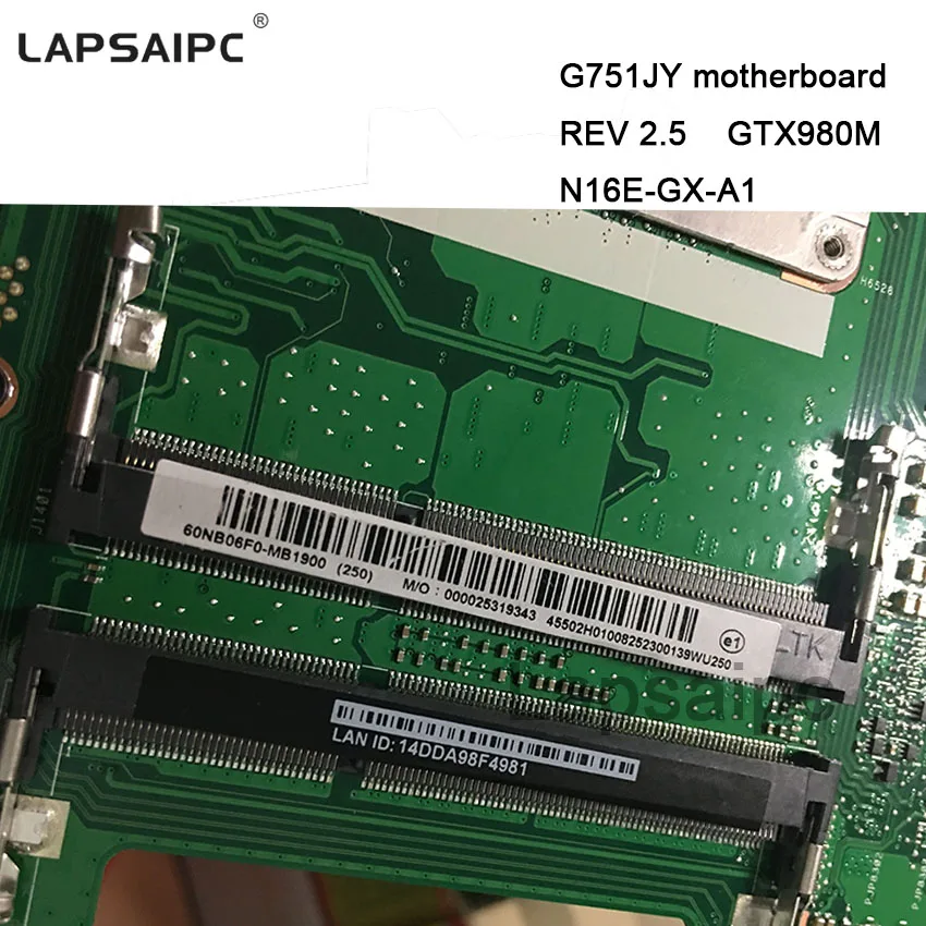 2pcs/lot G751JY GTX980M motherboard For ASUS mainboard REV 2.5 N16E-GX-A1 graphics card i7 cpu 60NB