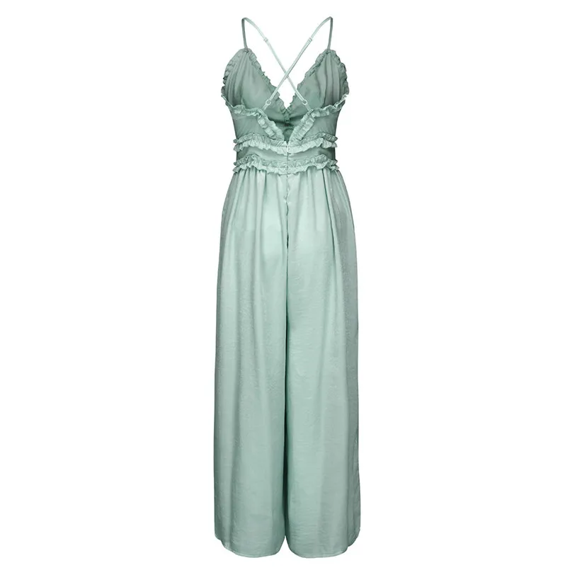 New Fashion Women Summer Sexy  Sleeveless V Neck Solid Ruffle Loose Sling Jumpsuit Elegant Lady Casual Bodysuits Playsuit #4R08 (34)