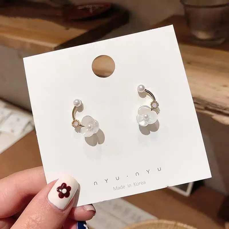 

MENGJIQIAO 2019 New Cute Shell Flower Stud Earrings For Women Simulated Pearl Delicate Rhinestone Boucle D'oreille Girls Jewelry