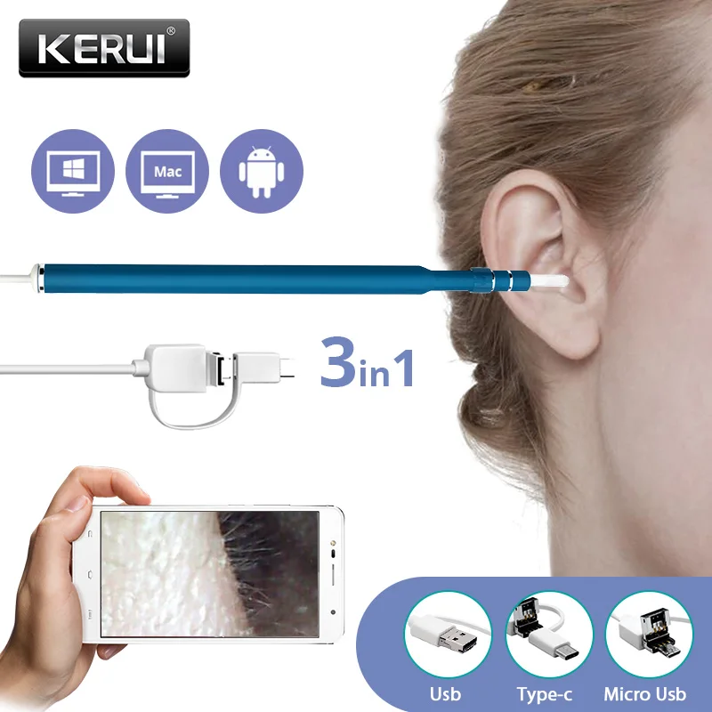 Goede Corina 3 in 1 USB OTG Visuele Oor Schoonmaken Endoscoop Lepel Functionele Diagnostic Tool Oor Schoner Android 720 p Camera oor Pick
