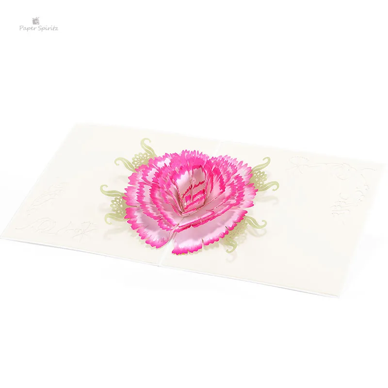  PAPER SPIRITZ elegant Carnation laser cut paper pop up card with blank envelope invitations greetin - 32893296878