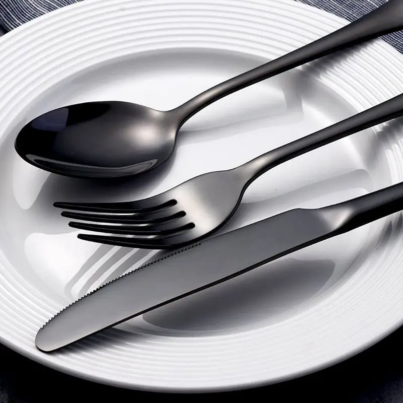 Black Stainless Steel Cutlery Set Teaspoon Dinner Fork Knife Western Tableware Dinnerware Kitchen Tools